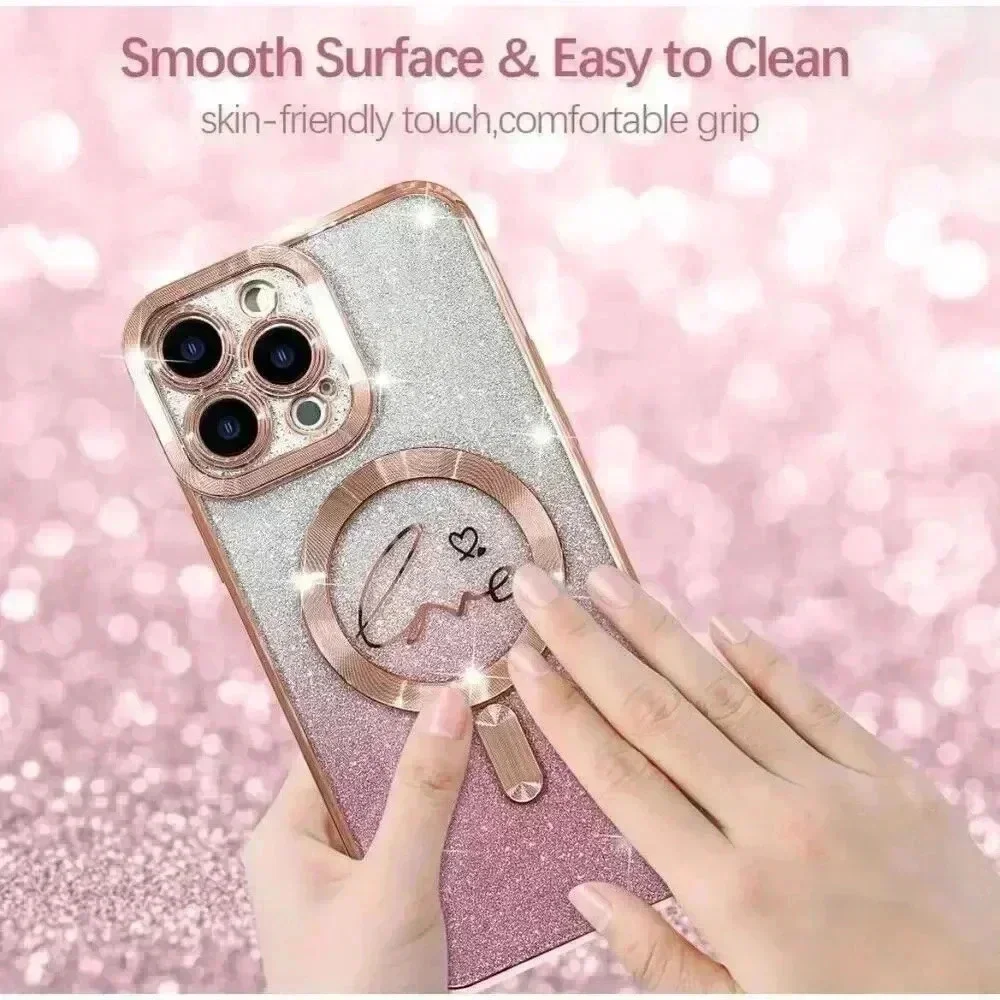 ZIYE Magnetic Case Designed‎ for iPhone 13 Pro Glitter Case Plating Love Heart